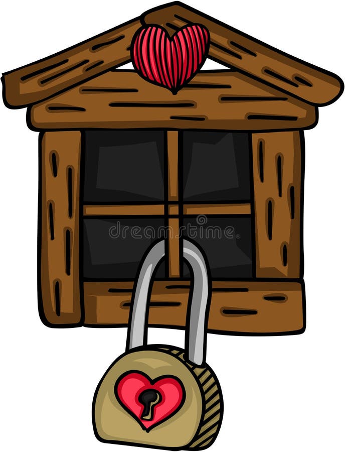 Меньший деревянный дом с padlock влюбленности