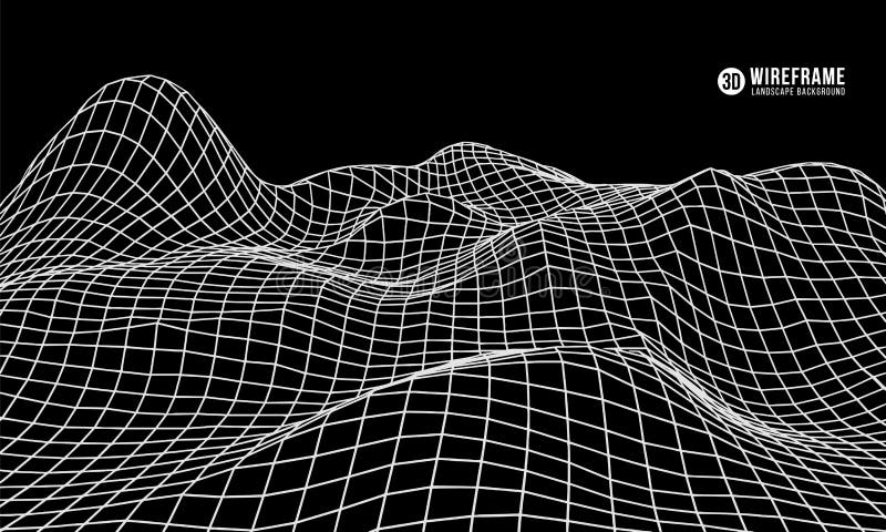 местность горы 3D Wireframe на черной предпосылке иллюстрация штока местность горы 3D Wireframe на черной предпосылке иллюстрация штока