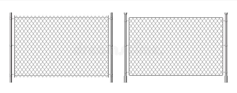 Metal wire fence. Realistic 3D chainlink background, prison security steel fence isolated on white. Vector metal grid fence for separation barrier industries construction safety. Metal wire fence. Realistic 3D chainlink background, prison security steel fence isolated on white. Vector metal grid fence for separation barrier industries construction safety