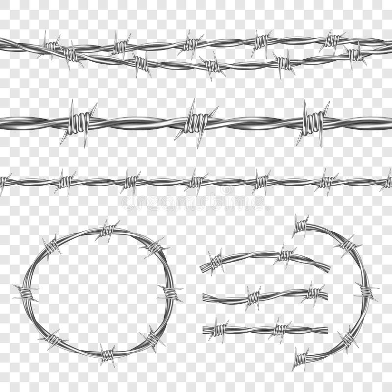 Metal steel barbed wire with thorns or spikes realistic seamless vector illustration isolated on transparent background. Fencing or barrier element for danger industrial facilities or prisons. Metal steel barbed wire with thorns or spikes realistic seamless vector illustration isolated on transparent background. Fencing or barrier element for danger industrial facilities or prisons
