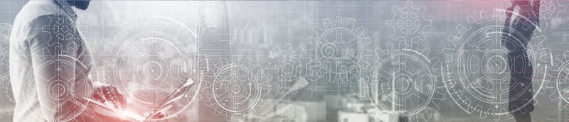 Механизмы cogs и колеса снаряжения. Hitech. Абстрактная фон бизнеса и технологий. Современный город ночи. стоковые фотографии rf
