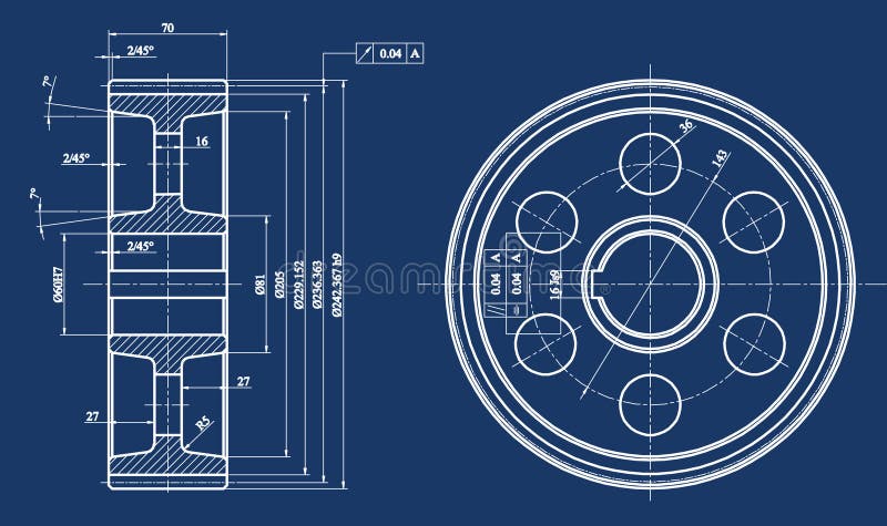 Mechanical sketch and blue background. Mechanical sketch and blue background