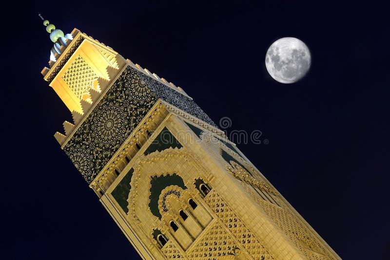 Night view of one of the most largest mosque of the world - Hassan 2 Mosque Casablanca - Morocco. Night view of one of the most largest mosque of the world - Hassan 2 Mosque Casablanca - Morocco