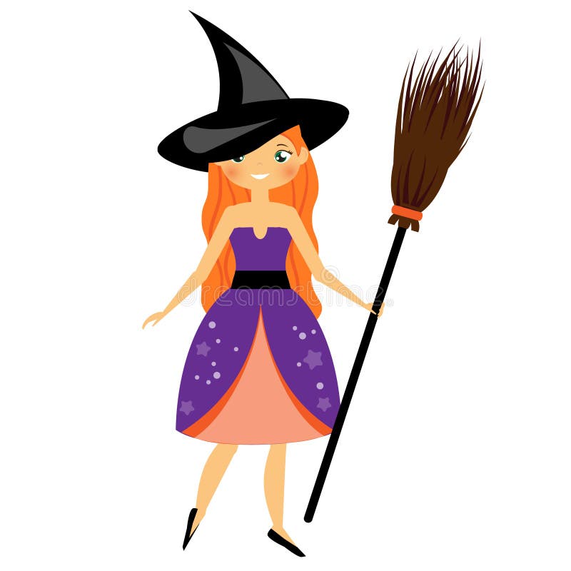 милая ведьма halloween Красивая девушка в платье костюма хеллоуина держа веник иллюстрация вектора милая ведьма halloween Красивая девушка в платье костюма хеллоуина держа веник иллюстрация вектора