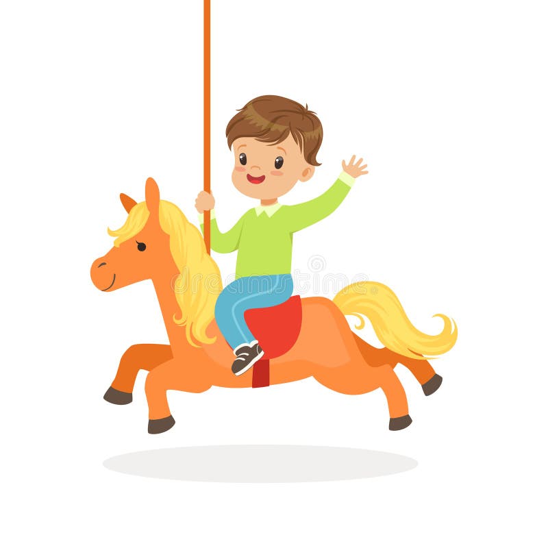 Милое катание на лошади carousel, ребенк мальчика имеет потеху в иллюстрации вектора шаржа парка атракционов бесплатная иллюстрация Милое катание на лошади carousel, ребенк мальчика имеет потеху в иллюстрации вектора шаржа парка атракционов бесплатная иллюстрация