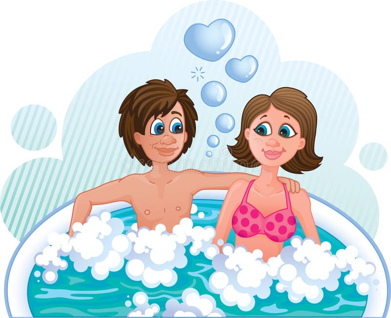 Милые пары сидя в спе Jacuzzi бесплатная иллюстрация