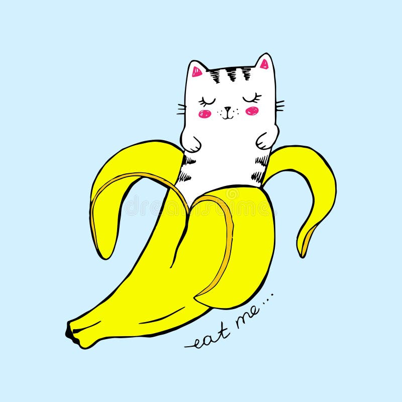 Милая иллюстрация вектора Кот банана Kawaii на голубой предпосылке Смешной кот, желтый стикер плода, на печати футболки, стильной бесплатная иллюстрация Милая иллюстрация вектора Кот банана Kawaii на голубой предпосылке Смешной кот, желтый стикер плода, на печати футболки, стильной бесплатная иллюстрация