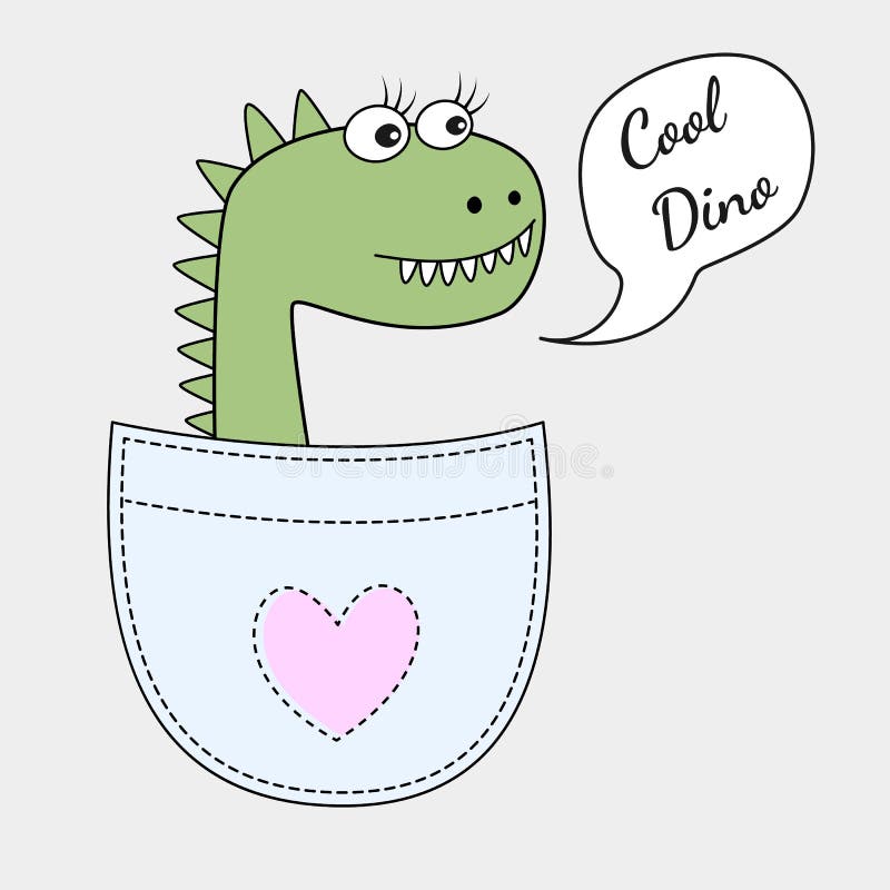 Милая крутая девушка dino в кармане изолированном на белой предпосылке иллюстрация вектора