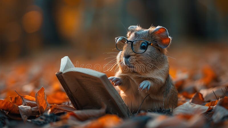 милая морская свинья, читающая книгу осенью иллюстрация вектора