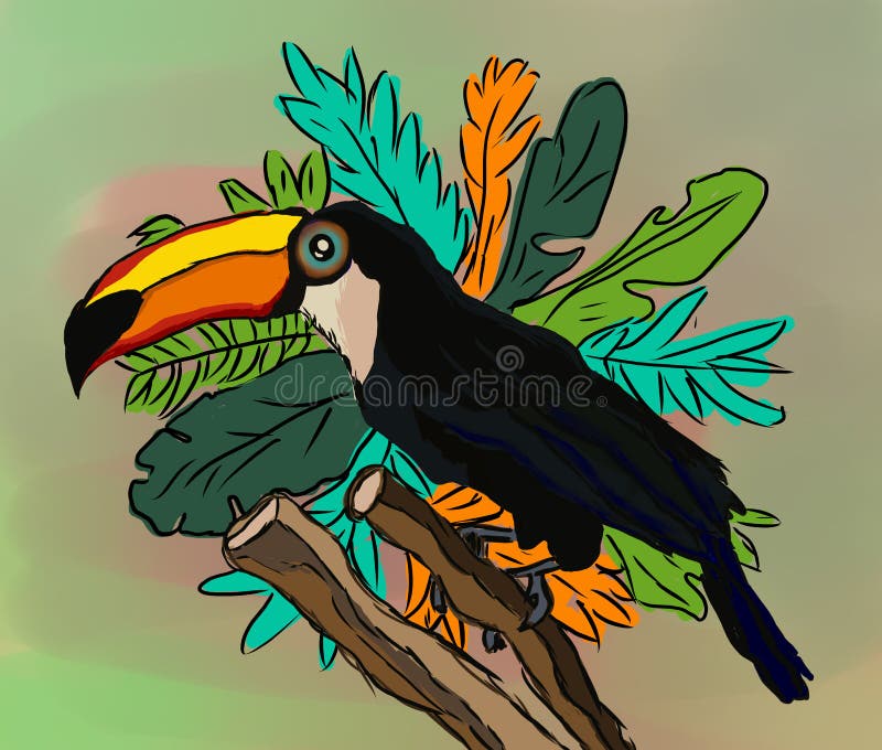 Милая тропическая птица Toucan на флористической предпосылке бесплатная иллюстрация
