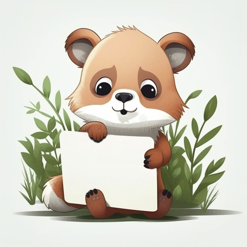 милое животное в мультфильме, держащее белый знак, созданный с помощью генератора иллюстрация вектора
