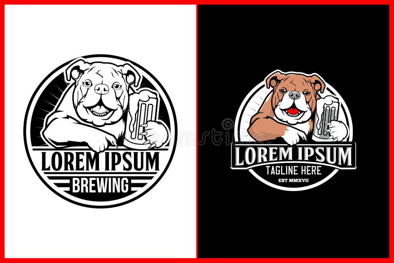 Amazing cute and friendly animal bulldog cartoon character with beer vector logo template. Nice dog for any use printing with old school or retro theme. Amazing cute and friendly animal bulldog cartoon character with beer vector logo template. Nice dog for any use printing with old school or retro theme