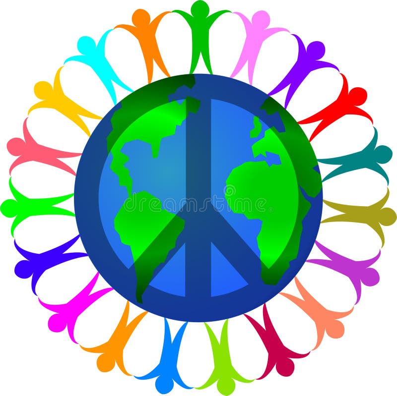 Illustration of diverse people hand in hand surrounding the world in a symbol of peace...resembles a flower. eps available. Illustration of diverse people hand in hand surrounding the world in a symbol of peace...resembles a flower. eps available