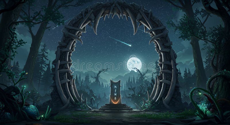 Мистическая ночная сцена Pixel Art : Starry Sky и светящийся пьедестал иллюстрация штока