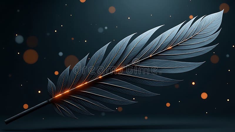мистическое светящееся перо эфирное 3d-изображение с эффектом оранжевого света иллюстрация штока