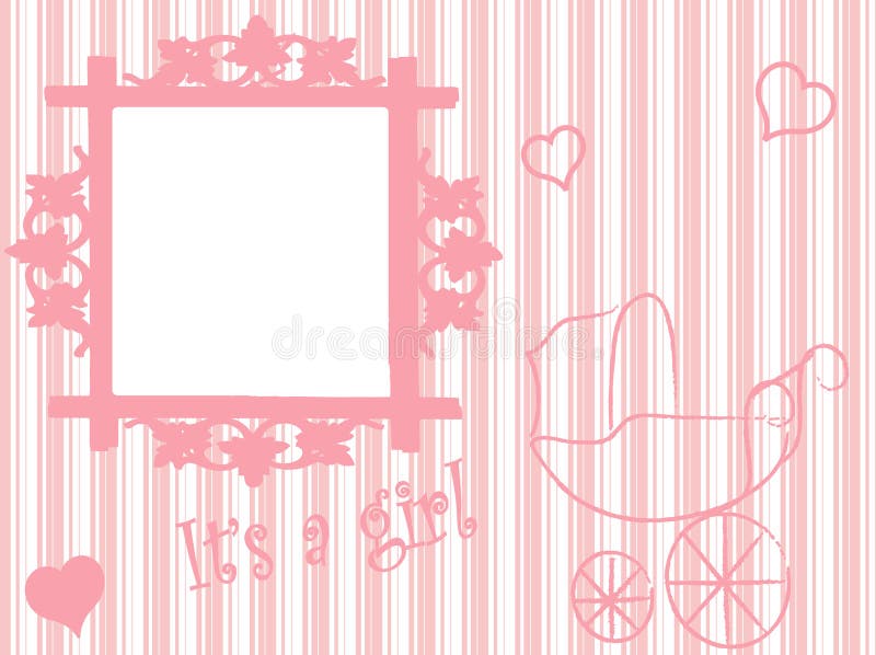 Baby arrival card in pink. Baby arrival card in pink