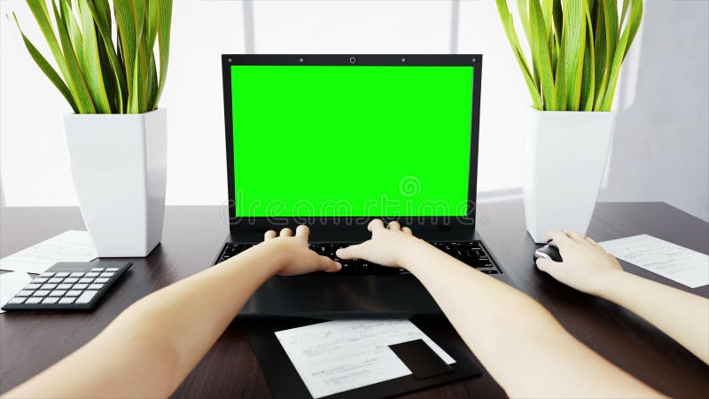 Много рук на клавиатуре workspace доллар принципиальной схемы удя крытую работу взгляда наклона места офиса зеленый экран Реалист