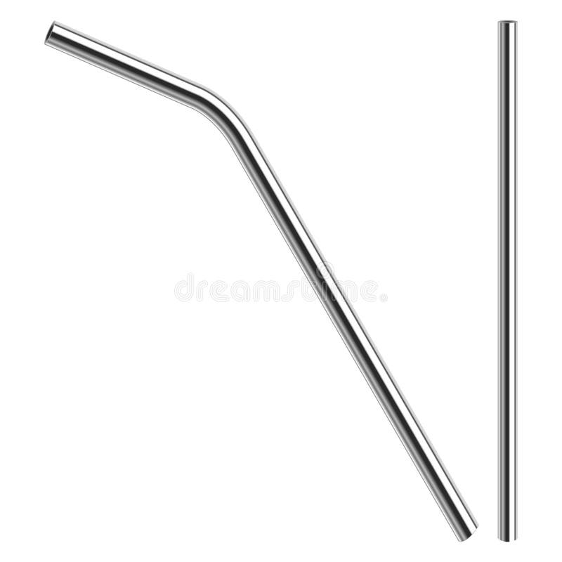 Reusable steel drinking straw in metallic color on white background, stock vector illustration. Reusable steel drinking straw in metallic color on white background, stock vector illustration