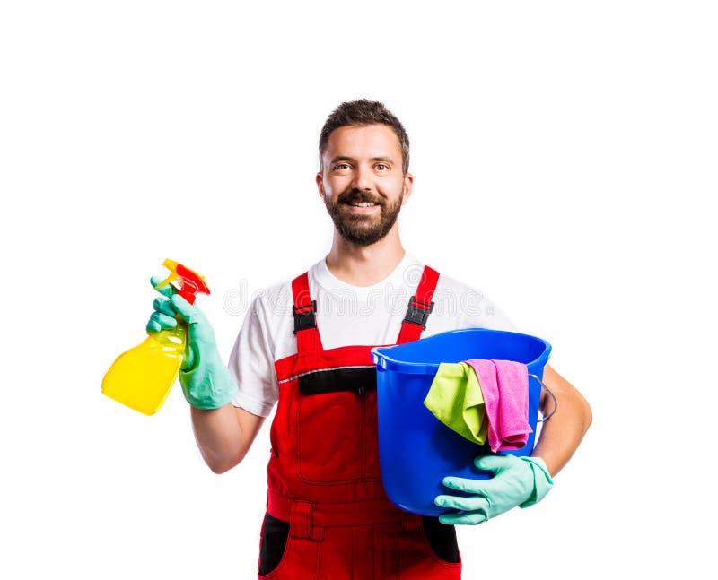 Молодой красивый уборщик стоковое фото. изображение насчитывающей ...