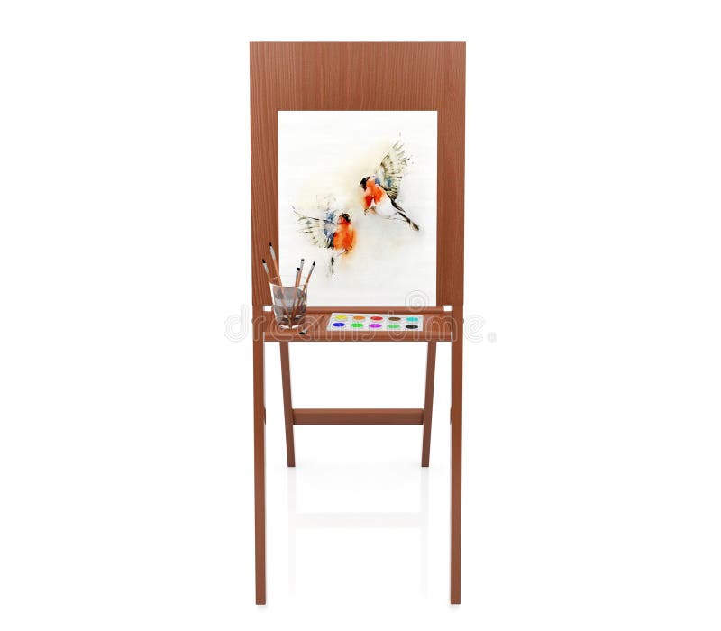 Мольберт картины и покрашенное изображение иллюстрация штока