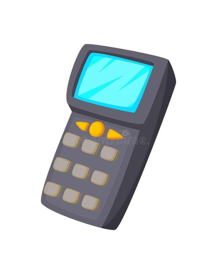 Мобильный компьютер дизайна технологии концепции шаржа Handheld в штрихкоде руки или блока развертки на белой предпосылке иллюстрация вектора Мобильный компьютер дизайна технологии концепции шаржа Handheld в штрихкоде руки или блока развертки на белой предпосылке иллюстрация вектора