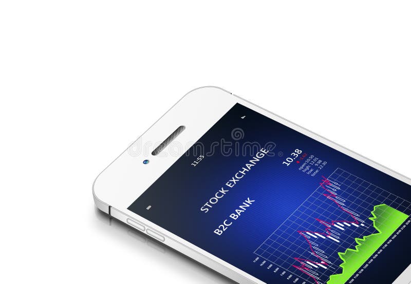 Мобильный телефон с диаграммой фондовой биржи над белизной иллюстрация штока Мобильный телефон с диаграммой фондовой биржи над белизной иллюстрация штока