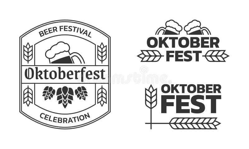 Oktoberfest vintage logo, label or badge set. Beer fest banner or poster design template. Geman October festival emblem. stock illustration
