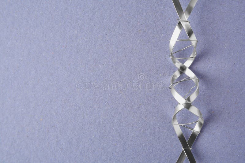 молекулярная цепная модель dna, изготовленная из металла на сером фоне сверху. пробел для текста стоковое изображение rf