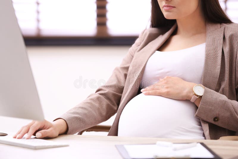 Pregnant toys office girl