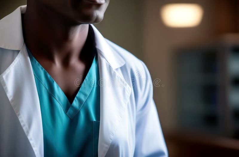 Young dark-skinned medical brother without face close-up, copy space. AI generated. Young dark-skinned medical brother without face close-up, copy space. AI generated