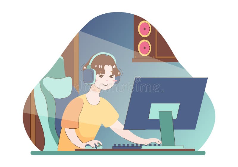 молодой человек играет в видеоигру. профессиональный потоковый иллюстрация вектора