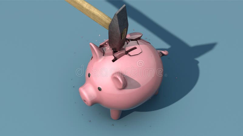 Symbolic image: Hammer smashes piggy bank. Symbolic image: Hammer smashes piggy bank