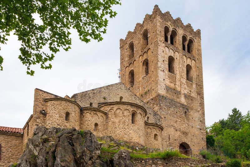 CASTEIL, FRANCE - JUNE 3: Medieval church of St Martin du Canigou monastery , Pyrenees-Orientales department, France. CASTEIL, FRANCE - JUNE 3: Medieval church of St Martin du Canigou monastery , Pyrenees-Orientales department, France