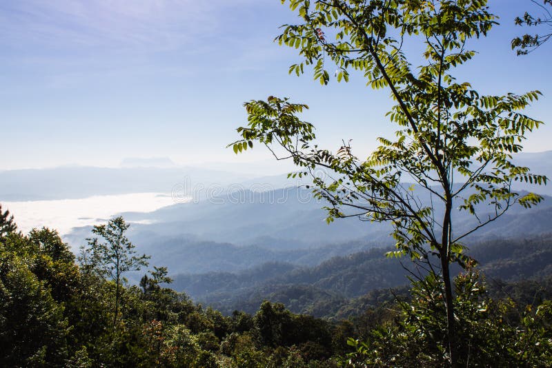 Море тумана с Doi Luang Chiang Dao, запрудой Doi формы взгляда в Wianghaeng стоковое изображение