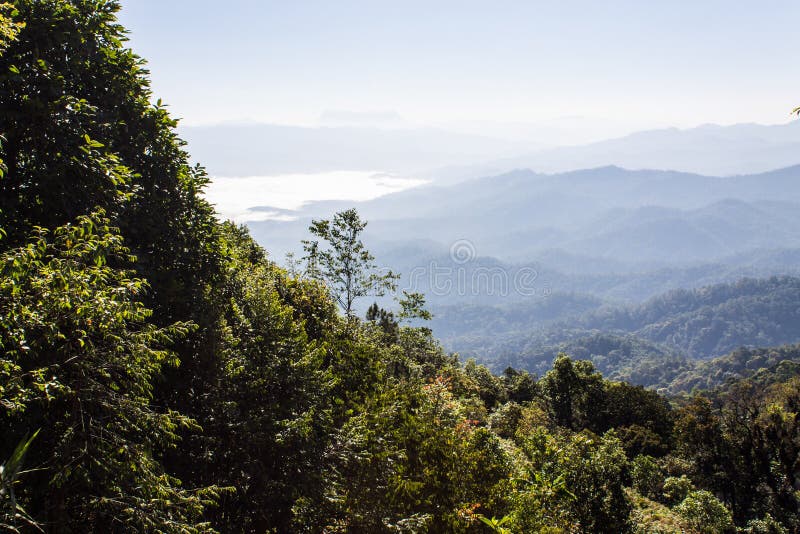 Море тумана с Doi Luang Chiang Dao, запрудой Doi формы взгляда в Wianghaeng стоковая фотография