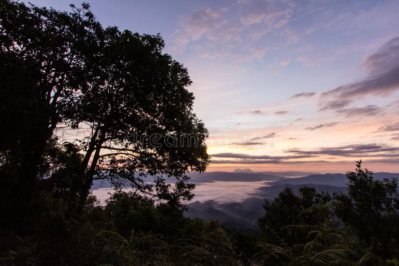 Море тумана с Doi Luang Chiang Dao, запрудой Doi формы взгляда в Wianghaeng стоковая фотография rf
