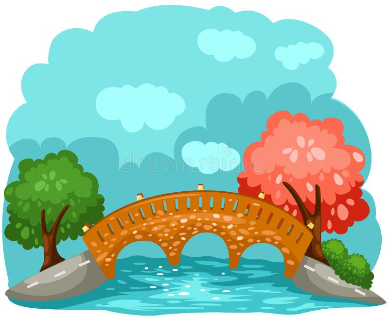 Illustration of landscape cartoon bridge. Illustration of landscape cartoon bridge