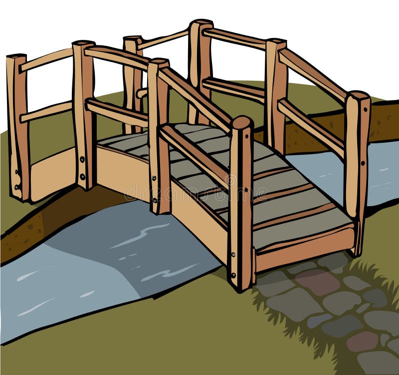 Small simple  wooden hand built bridge crossing a brook. Small simple  wooden hand built bridge crossing a brook