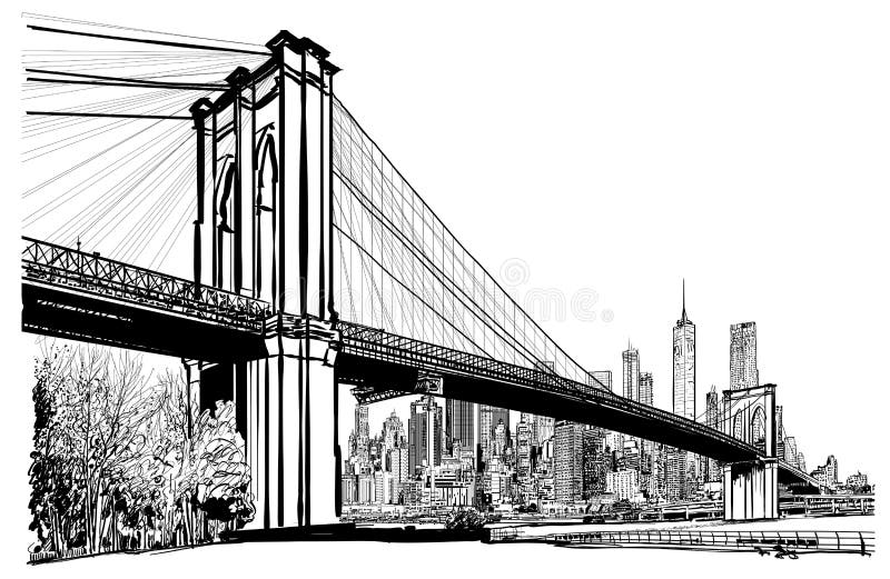 Brooklyn bridge in New York - vector illustration. Brooklyn bridge in New York - vector illustration