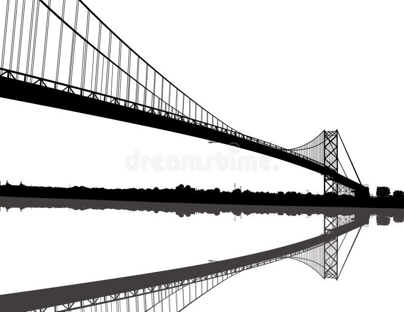 A silhouette of the Ambassador Bridge separating Detroit Michigan and Windsor Ontario. A silhouette of the Ambassador Bridge separating Detroit Michigan and Windsor Ontario