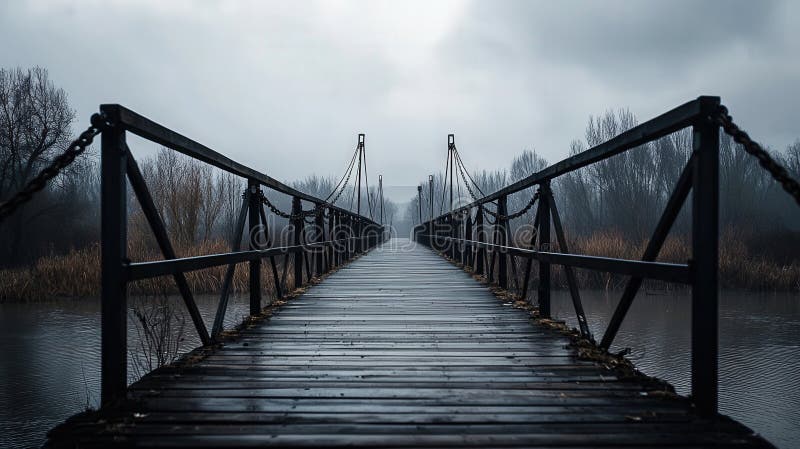 мостовой переход через спокойные воды природная сцена в осенней спокойной обстановке иллюстрация штока