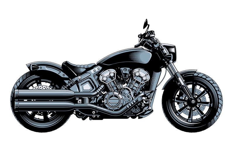 Мотоцикл Bobber или тяпки, взгляд со стороны, изолированный на белой предпосылке Monochrome hi-детальная иллюстрация вектора иллюстрация вектора Мотоцикл Bobber или тяпки, взгляд со стороны, изолированный на белой предпосылке Monochrome hi-детальная иллюстрация вектора иллюстрация вектора