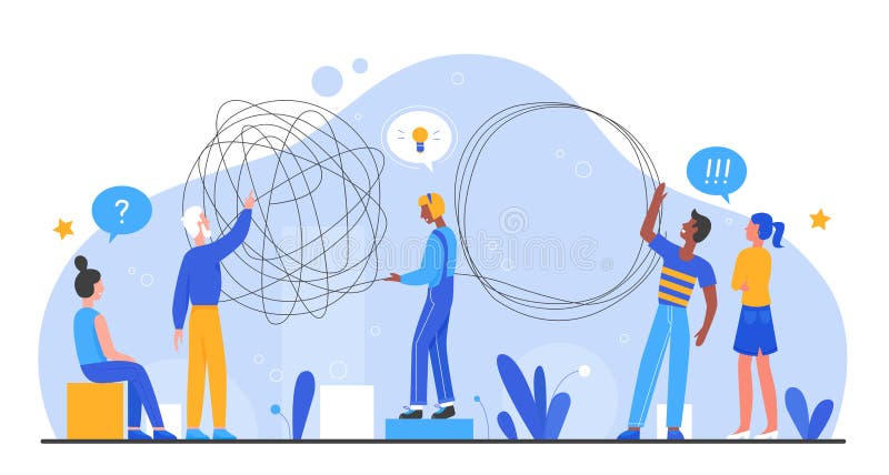 Мужская команда сотрудников мультфильма иллюстрации вектора коммерческой задачи решения flat мозговой штурм вместе работать иллюстрация вектора