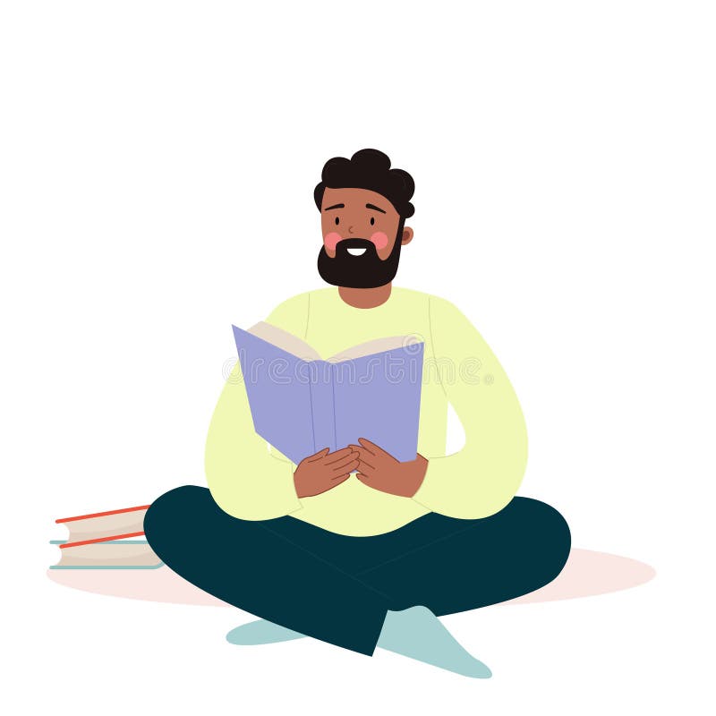 мужчина афроамериканец черный сидит и читает книгу. иллюстрация вектора иллюстрация штока