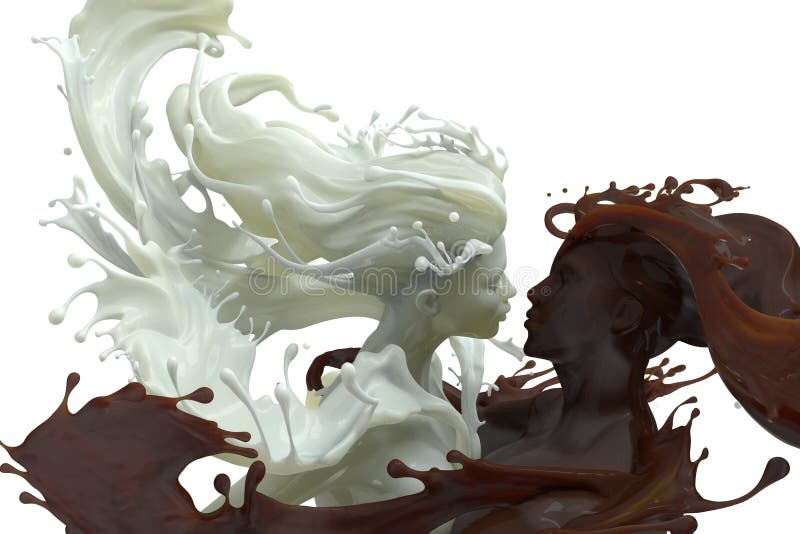 Мужчина кофе молока и шоколада и женская скульптура 3d иллюстрация вектора