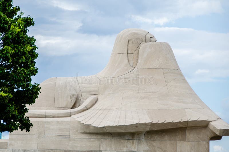 The sphinx known as “Memory” faces the East with wings shielding its face from the horrors of the European battlefields. National WWI Museum at Liberty Memorial in Kansas City, Missouri. The sphinx known as “Memory” faces the East with wings shielding its face from the horrors of the European battlefields. National WWI Museum at Liberty Memorial in Kansas City, Missouri..