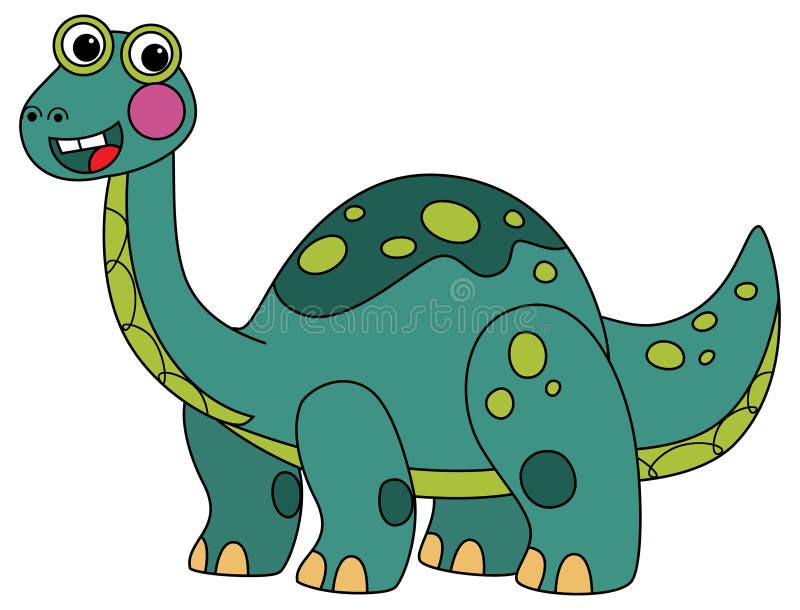 мультипликационная сцена со счастливым доисторическим животным brontosaurus diplodocus dino dinosaur улыбается и гуляет изолирован иллюстрация штока