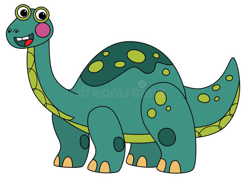 мультипликационная сцена со счастливым доисторическим животным brontosaurus diplodocus dino dinosaur улыбается и гуляет изолирован иллюстрация штока