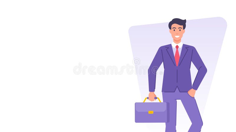 мультипликационный бизнесмен в костюме с портфелем корпоративный баннер дизайн шаблон вектор плоский иллюстрация штока