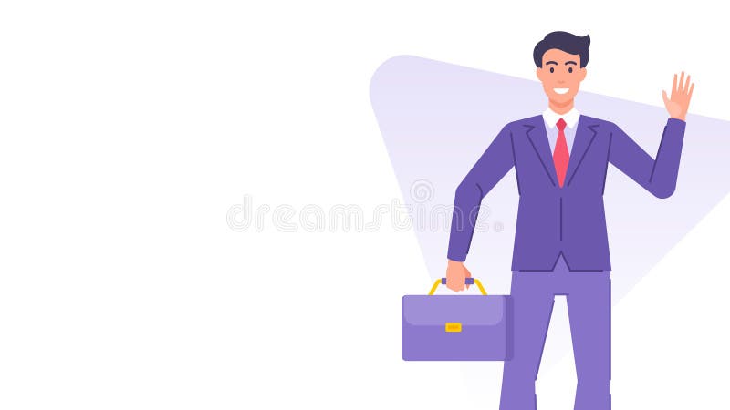 мультипликационный бизнесмен с портфелем размахивание баннером дизайн шаблон вектор плоская иллюстрация бесплатная иллюстрация
